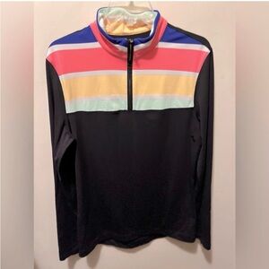 Lululemon Seawheeze 2013 1/4 Zip‎ Up l Pullover Black Rainbow Stripe Sz 8 Rare